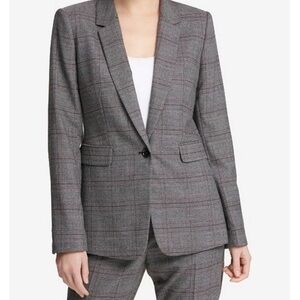 DKNY women’s plaid blazer Jacket Size 14 Color Gray/Black/Maroon